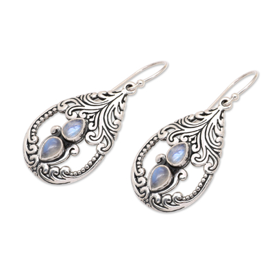 Rainbow moonstone dangle earrings, 'Harmony of My Life' - Traditional Dangle Earrings with Natural Rainbow Moonstones