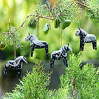 Wood ornaments, 'Dala Speed' (set of 4) - 4 Wood Dala Horse Ornaments Carved & Painted by Hand in Bali
