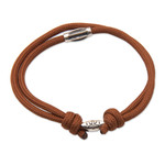 Sterling silver pendant cord bracelet, 'Brown Sparkle' - Adjustable Brown Nylon Cord Bracelet with Polished Pendant