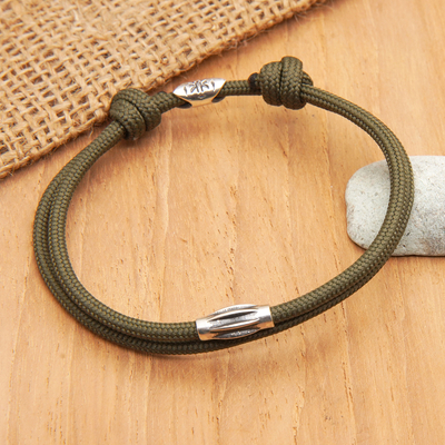 Adjustable Dark Green Nylon Cord Bracelet with Pendant - Nature Sparkle