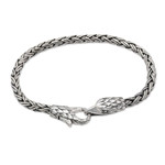 Sterling silver chain pendant bracelet, 'Bravery Feathers' - Sterling Silver Basketweave Chain Bracelet with Eagle Motif