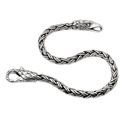 Sterling silver chain pendant bracelet, 'Bravery Feathers' - Sterling Silver Basketweave Chain Bracelet with Eagle Motif
