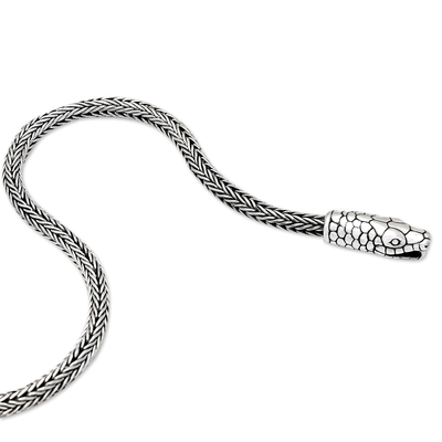 Sterling silver chain pendant bracelet, 'Cunning Scales' - Sterling Silver Naga Chain Bracelet with Snake Pendant