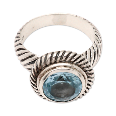 Blue topaz cocktail ring, 'Sea Core' - Two-Carat Blue Topaz Cocktail Ring Made from Sterling Silver