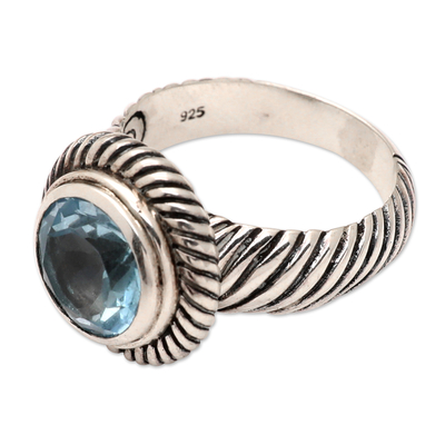 Blue topaz cocktail ring, 'Sea Core' - Two-Carat Blue Topaz Cocktail Ring Made from Sterling Silver