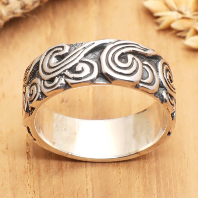 Sterling silver band ring, 'Enchanting Swirls' - Sterling Silver Band Ring with Swirl Motif Crafted in Bali
