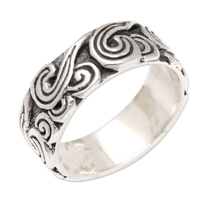 Sterling silver band ring, 'Enchanting Swirls' - Sterling Silver Band Ring with Swirl Motif Crafted in Bali