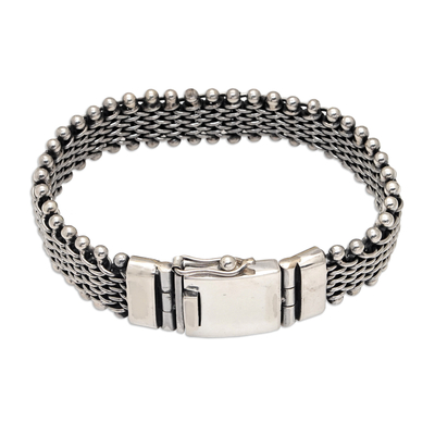 Men's sterling silver wristband bracelet, 'Masculine Allure' - Modern Men's Sterling Silver Wristband Bracelet Made in Bali