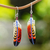 Garnet beaded dangle earrings, 'Courage Feathers' - Handcrafted Red Feather Dangle Earrings with Garnet Beads (image 2) thumbail