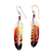 Garnet beaded dangle earrings, 'Courage Feathers' - Handcrafted Red Feather Dangle Earrings with Garnet Beads