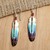 Garnet beaded dangle earrings, 'Intuition Feathers' - Handcrafted Blue Feather Dangle Earrings with Garnet Beads