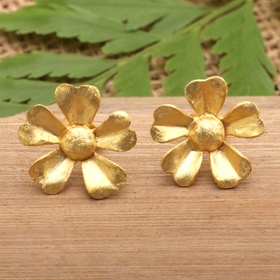 Pendientes botón chapados en oro - Pendientes de botón chapados en oro de 18 quilates hechos a mano de Bali