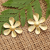 Gold-plated drop earrings, 'Paradisial Garden' - 18k Gold-Plated Drop Earrings in a Brushed-Satin Finish