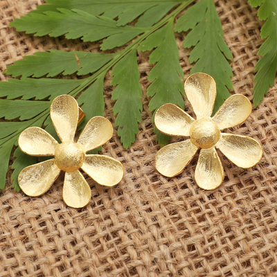 Gold-plated drop earrings, 'Paradisial Garden' - 18k Gold-Plated Drop Earrings in a Brushed-Satin Finish