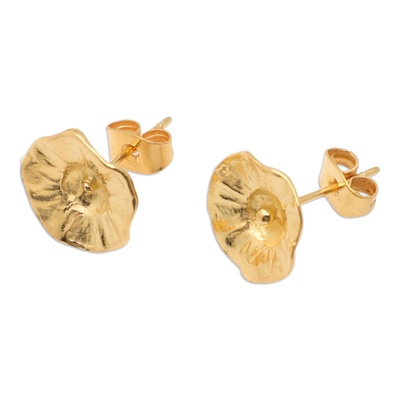 Gold-plated button earrings, 'Eden Blooming' - 18k Gold-Plated Floral Button Earrings in a Polished Finish