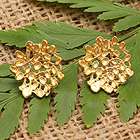 Gold-plated drop earrings, 'Fern Light' - Leafy 18k Gold-Plated Drop Earrings in a Polished Finish