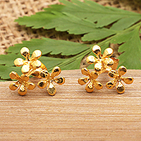 Gold-plated drop earrings, 'Primaveral Gold' - 18k Gold-Plated Floral Drop Earrings in a High Polish Finish