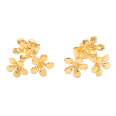 Pendientes colgantes chapados en oro - Aretes colgantes florales chapados en oro de 18 k con un acabado pulido intenso