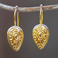 Gold-plated drop earrings, 'Gianyar Sunrise' - Traditional 18k Gold-Plated Drop Earrings Crafted in Bali