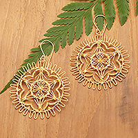 Gold-plated filigree dangle earrings, 'Paradise Sun' - Sun-Themed 18k Gold-Plated Filigree Dangle Earrings