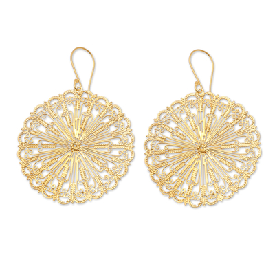 Gold-plated filigree dangle earrings, 'Morning Sunlight' - Traditional 18k Gold-Plated Filigree Dangle Earrings
