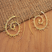 Gold-plated half-hoop earrings, 'Spiral Twister' - Spiral-Shaped 18k Gold-Plated Half-Hoop Earrings from Bali