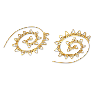 Gold-plated half-hoop earrings, 'Spiral Twister' - Spiral-Shaped 18k Gold-Plated Half-Hoop Earrings from Bali