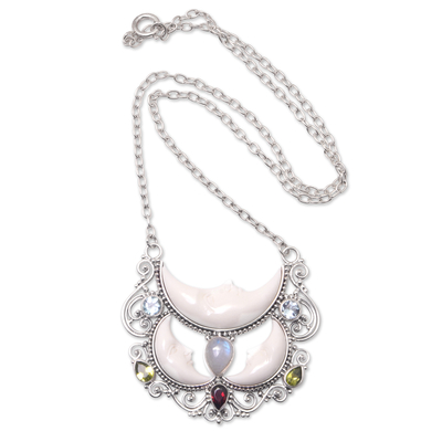 Multi-gemstone pendant necklace, 'Lunar Glory' - Multi-Gemstone Moon-Themed Pendant Necklace from Bali