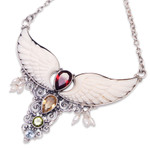 Multi-gemstone pendant necklace, 'Nocturnal Aura' - Wing-Themed Multi-Gemstone Pendant Necklace from Bali