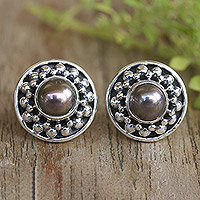 Cultured pearl stud earrings, 'Magical Glam'
