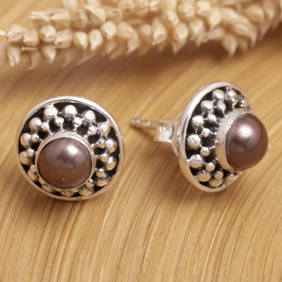 Cultured pearl stud earrings, 'Magical Glam' - Cultured Pearl and Sterling Silver Stud Earrings from Bali