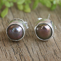 Cultured pearl stud earrings, 'Petite Chic'