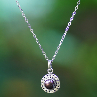 Cultured pearl pendant necklace, 'Fabulous Flair' - Sterling Silver Pendant Necklace with Brown Cultured Pearl