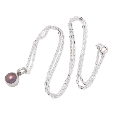 Cultured pearl pendant necklace, 'Petite Chic' - Sterling Silver Pendant Necklace with Round Cultured Pearl