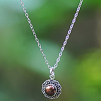Cultured pearl pendant necklace, 'Summer Bloom' - Cultured Pearl and Sterling Silver Floral Pendant Necklace