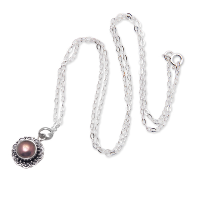 collar con colgante de perlas cultivadas - Collar con colgante floral de perlas cultivadas y plata de ley