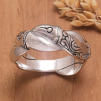 Sterling silver band ring, 'Bamboo Braids' - Braided Sterling Silver Band Ring with Traditional Motifs
