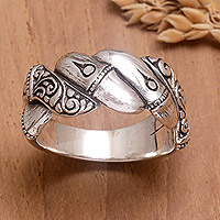 Sterling silver band ring, 'Tropical Braids' - Braided Sterling Silver Band Ring Handcrafted in Bali