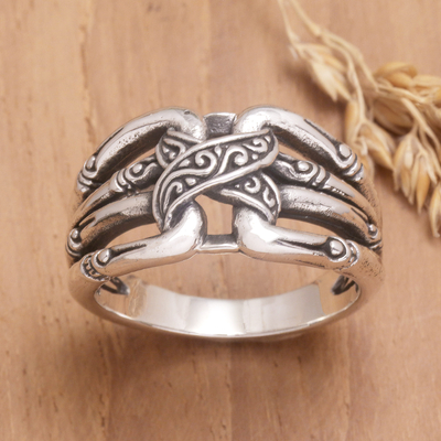 Sterling silver domed ring, 'Klungkung Bonds' - Polished Traditional Sterling Silver Domed Ring from Bali