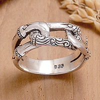Sterling-Silber-Bandring, „Classic Chains“ – Polierter Sterling-Silber-Bandring mit klassischen Motiven
