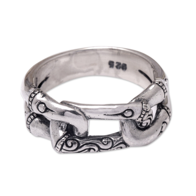Sterling silver band ring, 'Classic Chains' - Polished Sterling Silver Band Ring with Classic Motifs