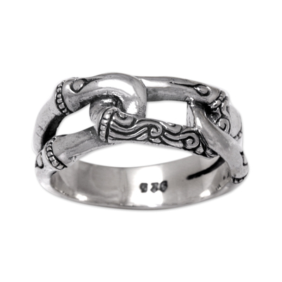 Sterling silver band ring, 'Classic Chains' - Polished Sterling Silver Band Ring with Classic Motifs