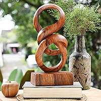 Wood sculpture, 'Gleaming Fire' - Hand-Carved Abstract Suar Wood Sculpture in a Natural Hue