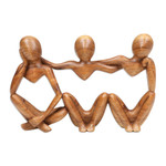 Wood sculpture, 'Friendly Illusion' - Hand-Carved Semi-Abstract Suar Wood Sculpture of Friends