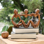 Wood sculpture, 'Friendly Illusion' - Hand-Carved Semi-Abstract Suar Wood Sculpture of Friends