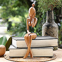 Wood sculpture, 'My Time' - Hand-Carved Semi-Abstract Suar Wood Sculpture of Woman