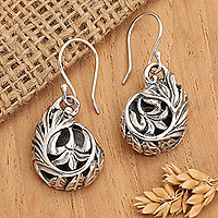 Sterling silver dangle earrings, 'Lush Foliage' - Balinese Sterling Silver Dangle Earrings with Leaf Motif