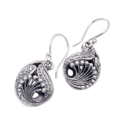 Sterling silver dangle earrings, 'Pistil and Leaf' - Sterling Silver Leaf-Themed Dangle Earrings Crafted in Bali