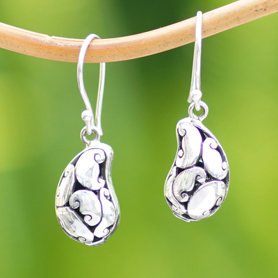 Sterling silver dangle earrings, 'Tears in The Rain' - Sterling Silver Teardrop Dangle Earrings with Balinese Motif