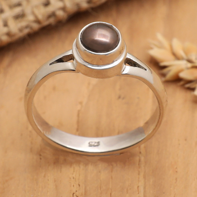 Cultured pearl solitaire ring, 'Petite Glam' - Sterling Silver Solitaire Ring with Cultured Pearl from Bali